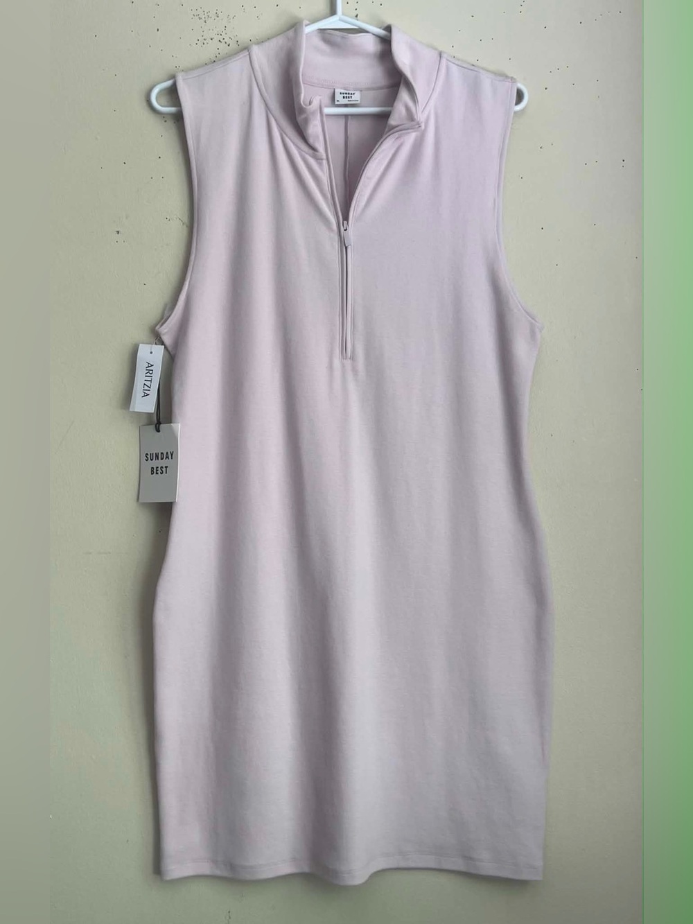 Aritzia Sleeveless Zip Mock Neck Tank Dress - Light Pink